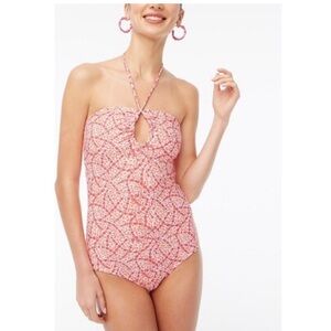 J. Crew Ditsy Floral Print Keyhole One Piece Swim Suit Boho Beach Red Medium